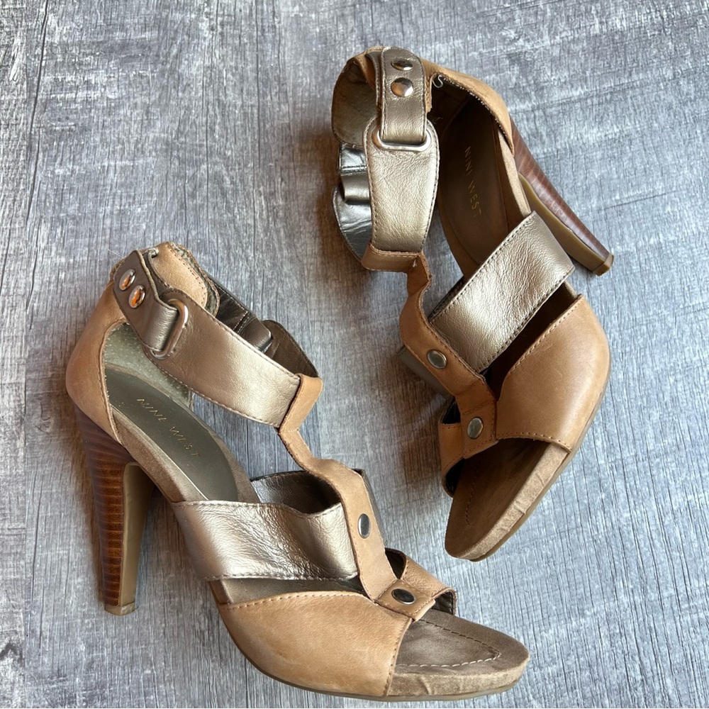 Nine West Womens Heels Size 7M Brown Strappy Open Toe Vintage